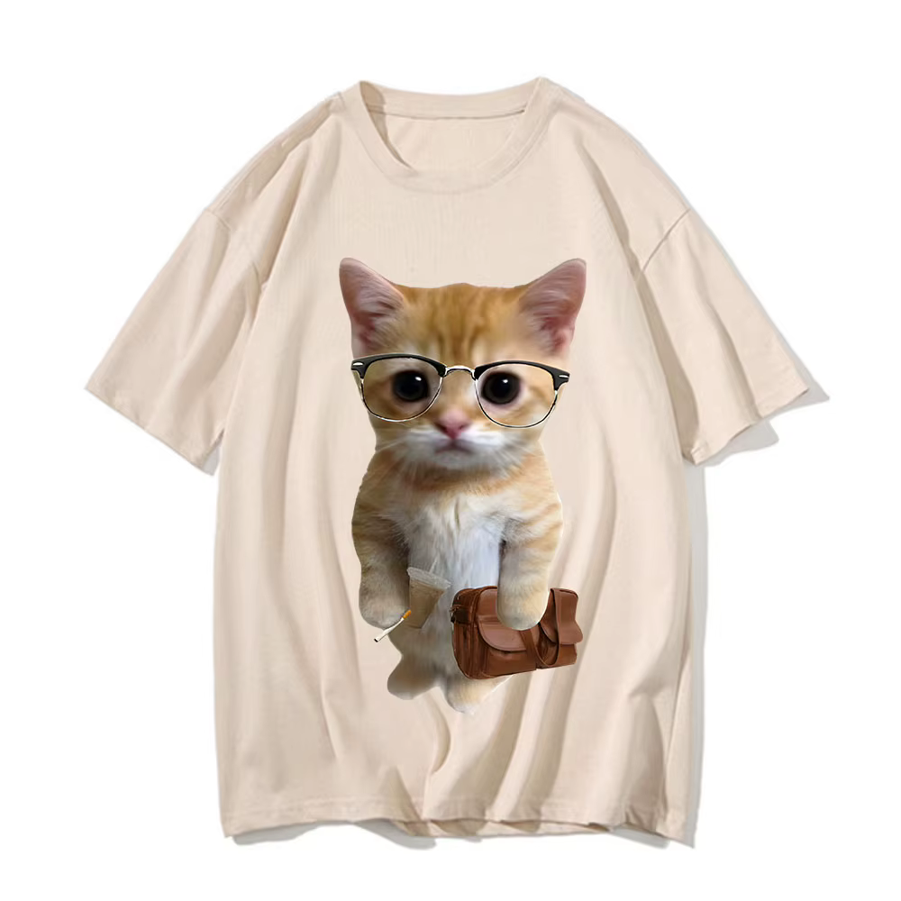 T-shirt graphique Cat Meme pour hommes et enfants, vêtements amusants, T-shirt Munchkin Kitty, Écono