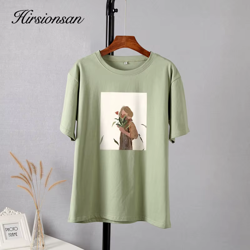 Hirsionsan – t-shirt en coton imprimé graphique Harajuku pour femme, haut coréen doux et ample, esth