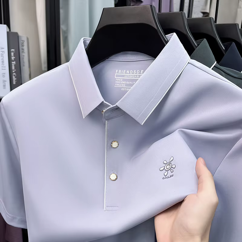 Light luxe marque manches courtes polo chemise homme été mode respirante exquise en Gaufrage décontr