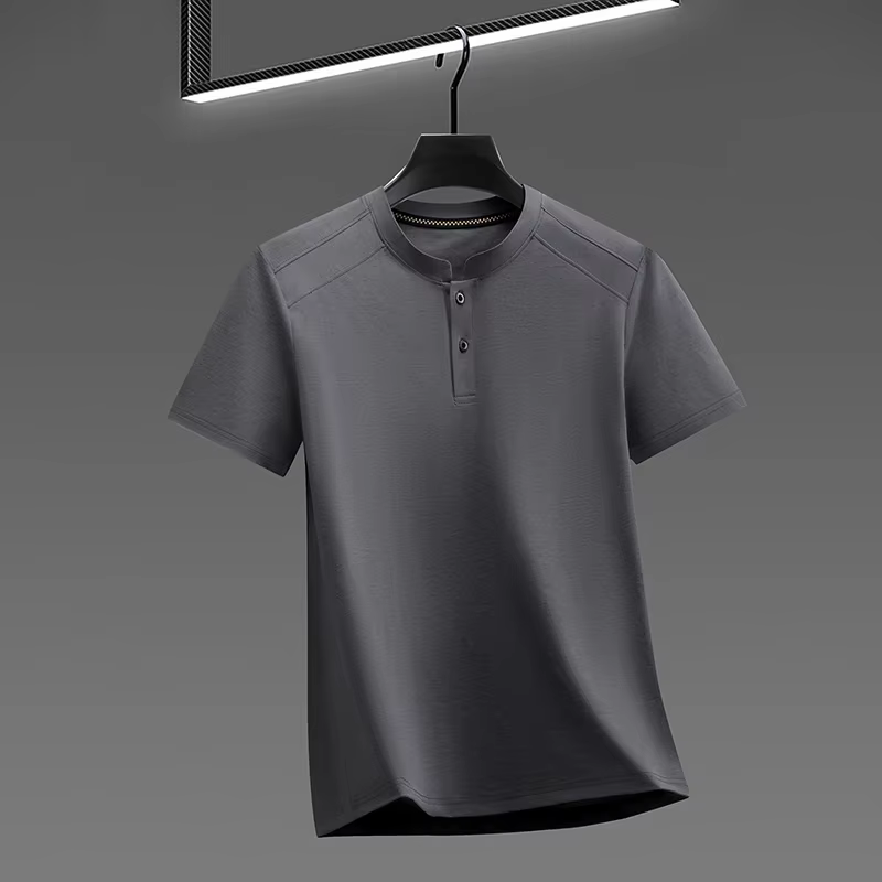 T-shirt à manches courtes pour homme, col Henley, tissu doux et respirant, pull décontracté pour tou