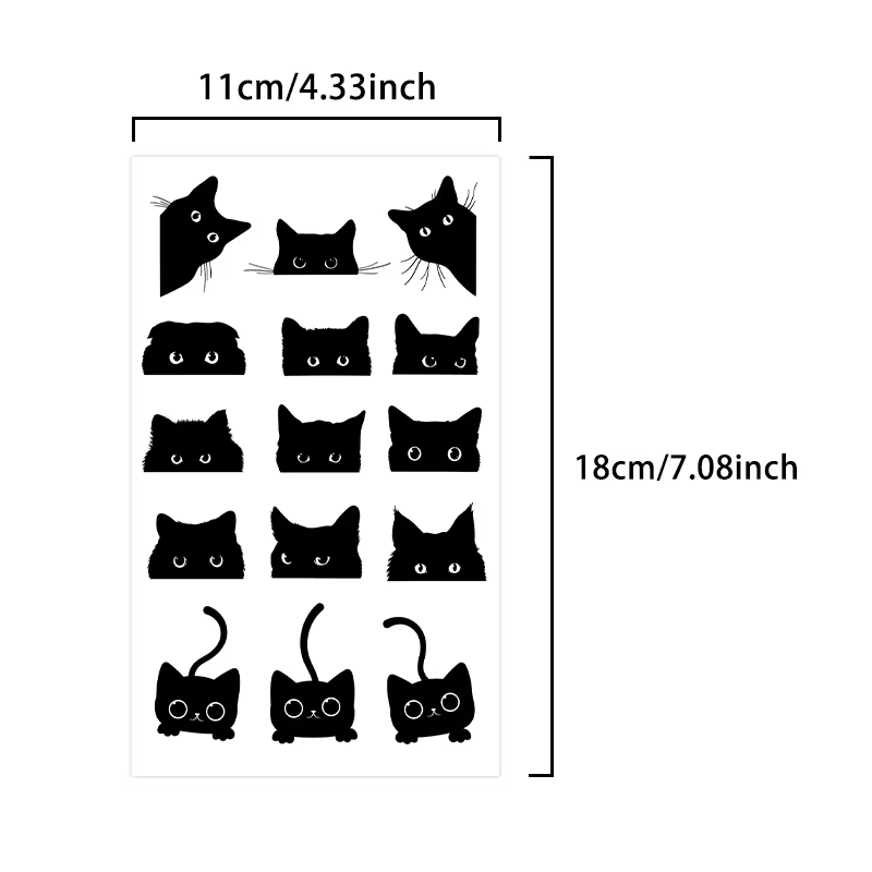 Tatouage temporaire motif petit chat noir, à base de jus végétal, semi-permanent, imperméable et lon