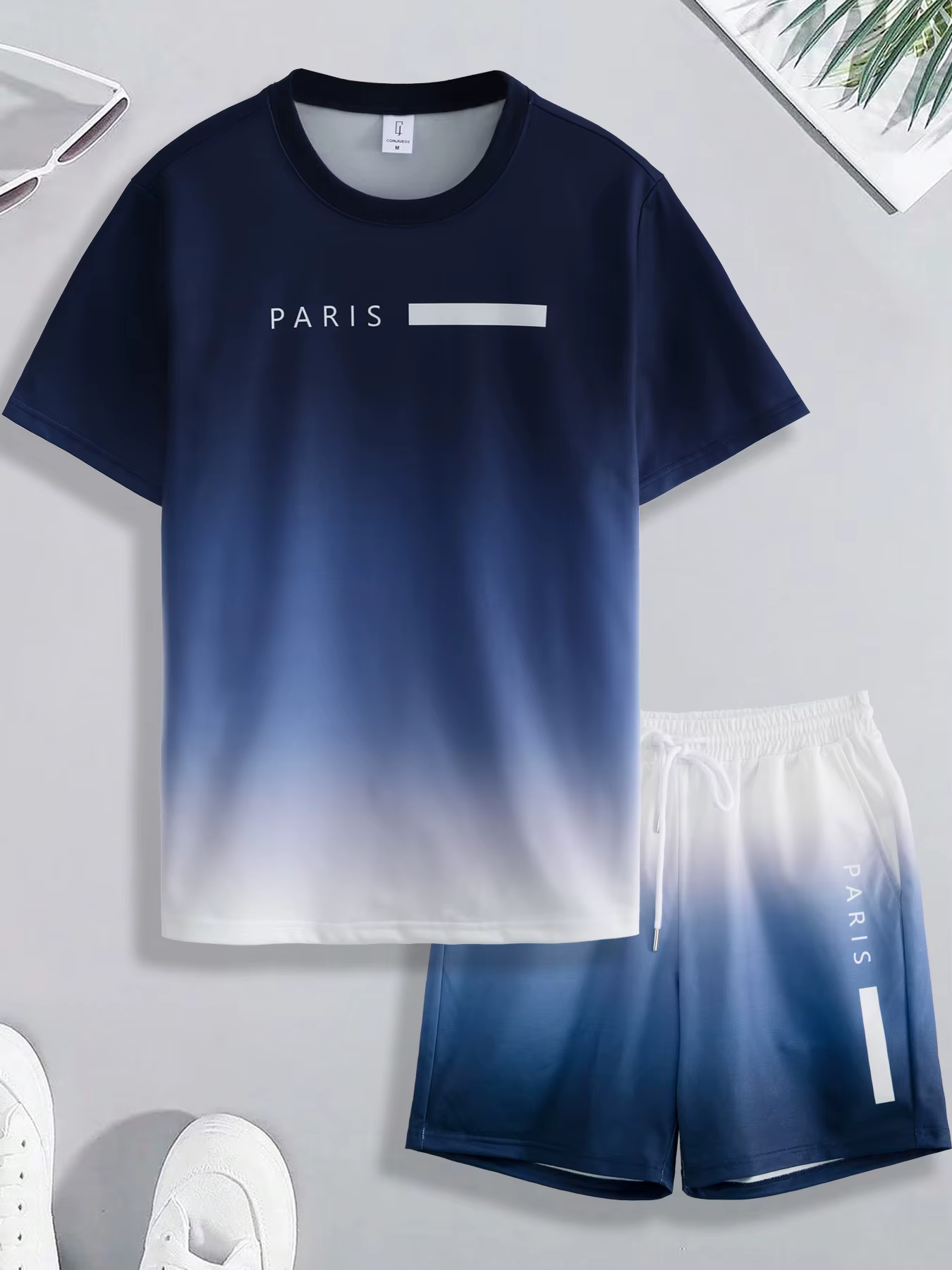 Ensemble T-shirt et short pour homme avec imprimé dégradé Paris, 2 pièces, tenue décontractée sporti