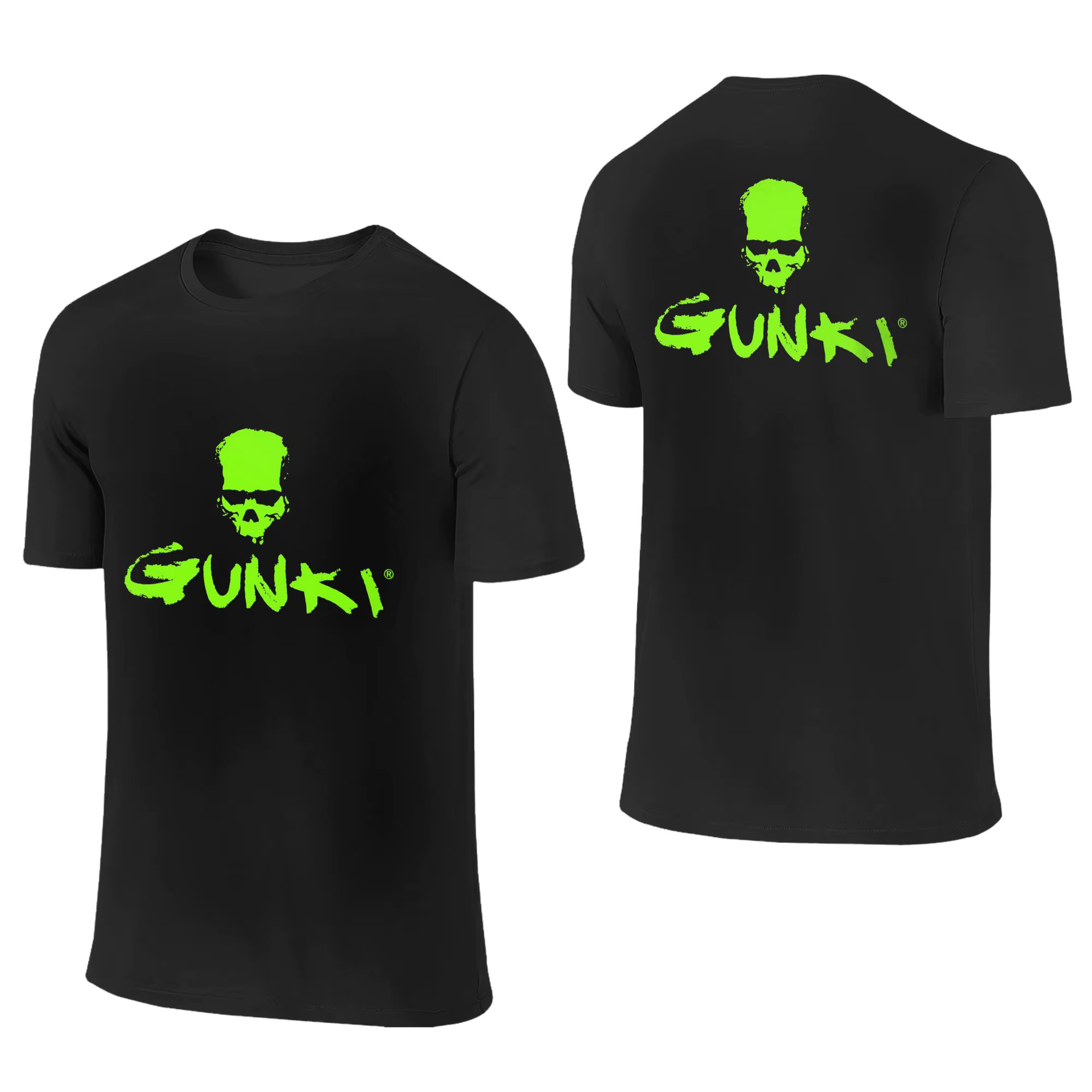T-shirt Homme Double Face 100% Coton Col Rond Motif Crâne Pêche Gunki Logo Gunki – Hauts d'Été Overs