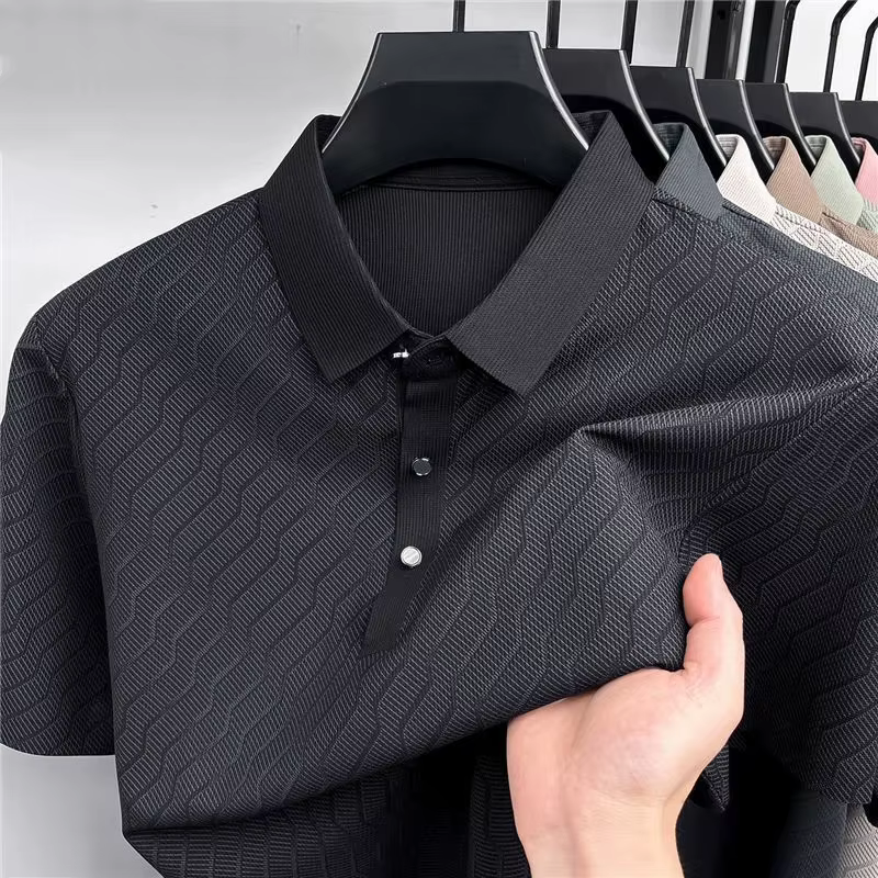 Polo d'été en soie de mûrier pour hommes, à manches courtes, décontracté, respirant, cool, ample, po