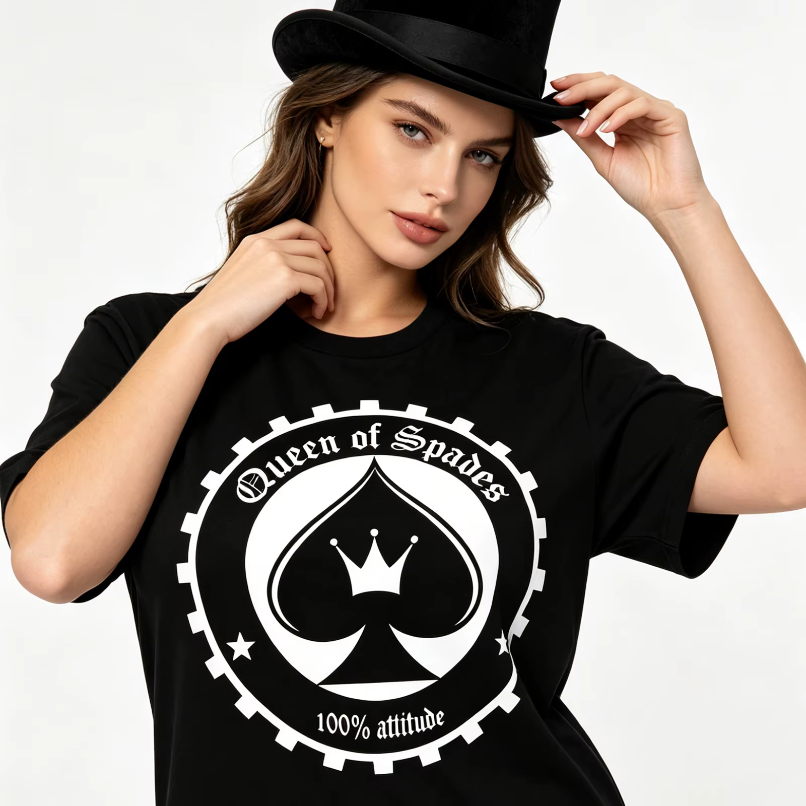 T-shirt QOS Black Spade Queen BBC Sexy Naughty Hotwife Adult Flirt Humor Oversized Short Tee Night C