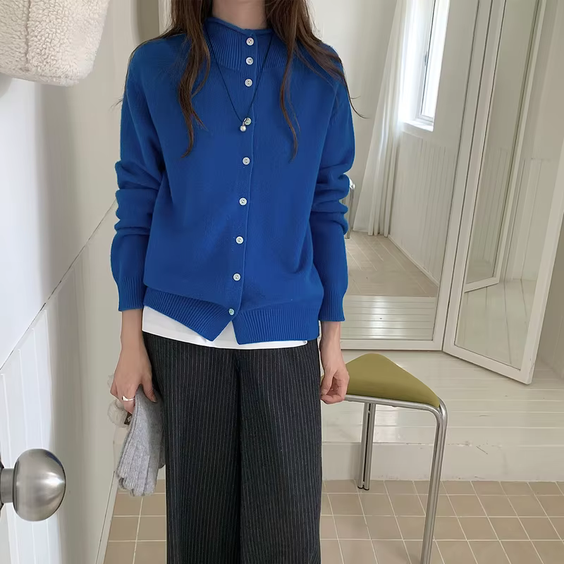 LDZWSM 100% laine haute qualité tricot pull demi-col roulé Cardigan manteau automne et hiver nouvell
