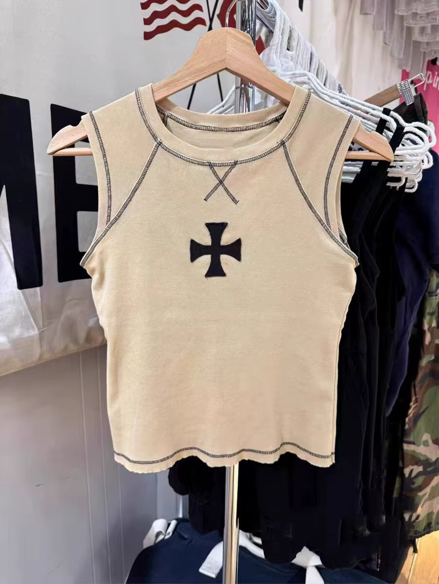 Débardeurs kaki croisés pour femmes, style décontracté d'été, streetwear, col rond, coupe ajustée, s