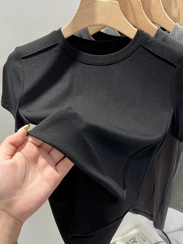 T-shirt blanc d'été AOSSVIAO 2026 en coton pour femme, à manches courtes, style étudiant, polyvalent