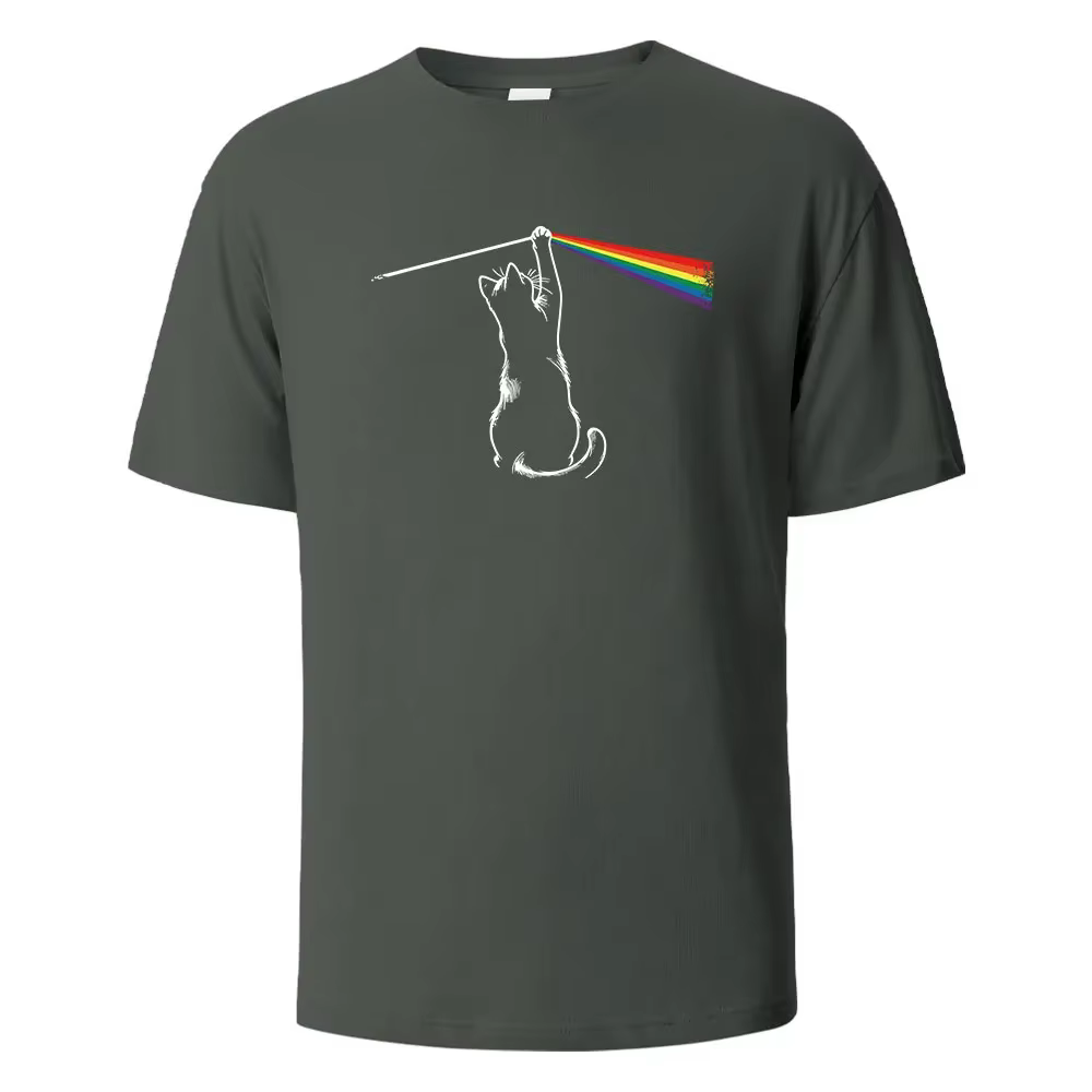 Cat Light Simplicity Printed Men's T-Shirts 100%Cotton Breathable Comfortable Tops For Men Summer O-