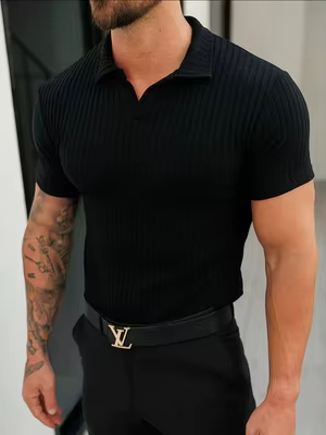 Polo à manches courtes en maille côtelée amincissante pour homme, décontracté, business, motif tatou