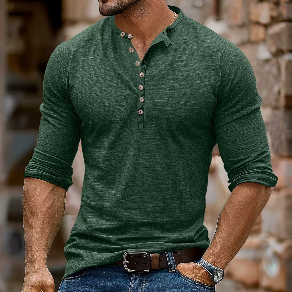 Vintage t-shirt pour hommes Henley chemises couleur unie graphique T-Shirts à manches longues t-shir
