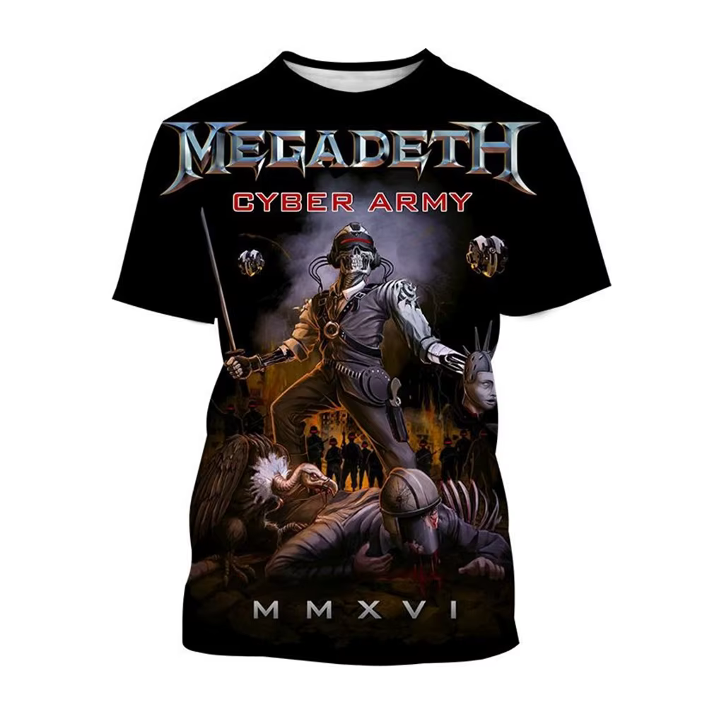 Megadeth-T-shirt à manches courtes imprimé en 3D pour hommes et femmes, T-shirt décontracté, Punk, D