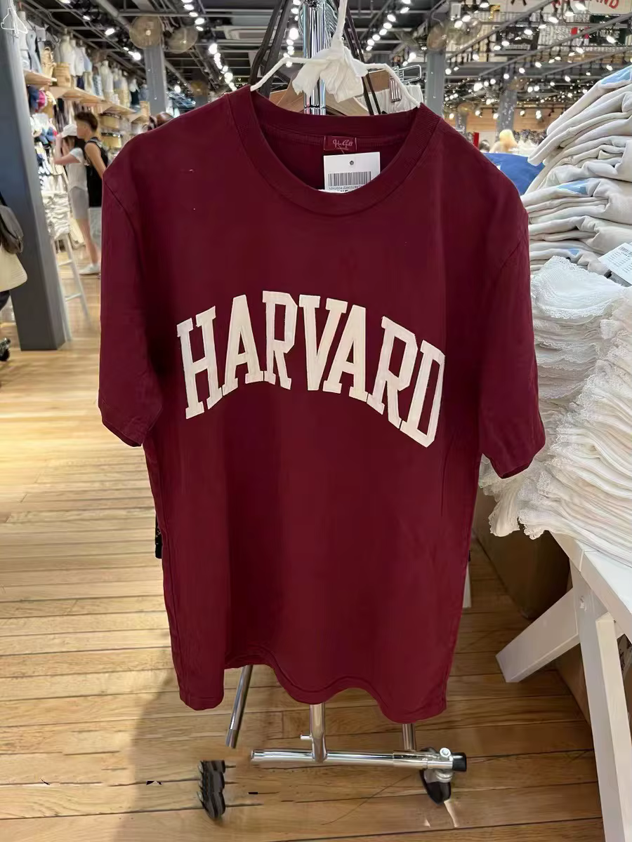 Harvard – T-Shirt brodé à manches courtes et col rond, en coton, Vintage américain, rouge vin, Y2k, 