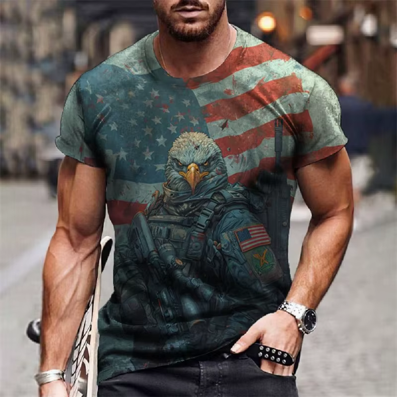 T-shirt graphique American Feel pour hommes, t-shirts College en 3D Eagle Animal, t-shirts d'été déc