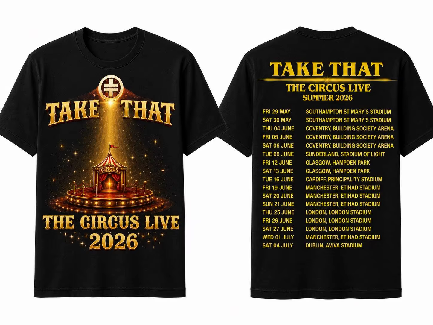 T-shirt Take That The Circus Live Tour 2026 – Concert au stade au Royaume-Uni – T-shirt fan 2026 – N