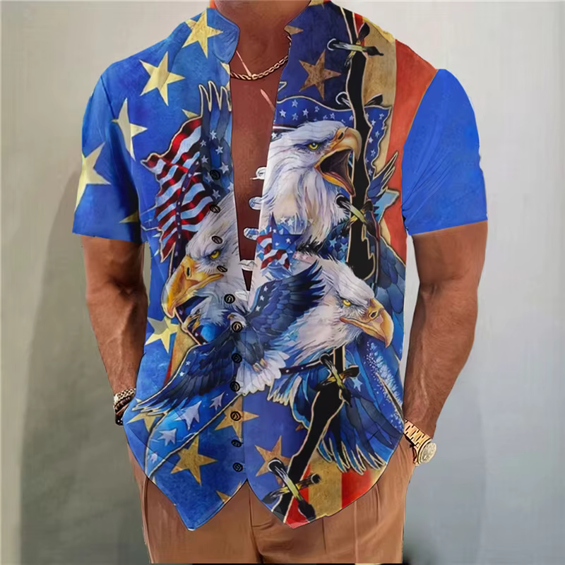 Chemise à imprimé graphique floral pour hommes, col montant, rue en plein air, vêtements décontracté