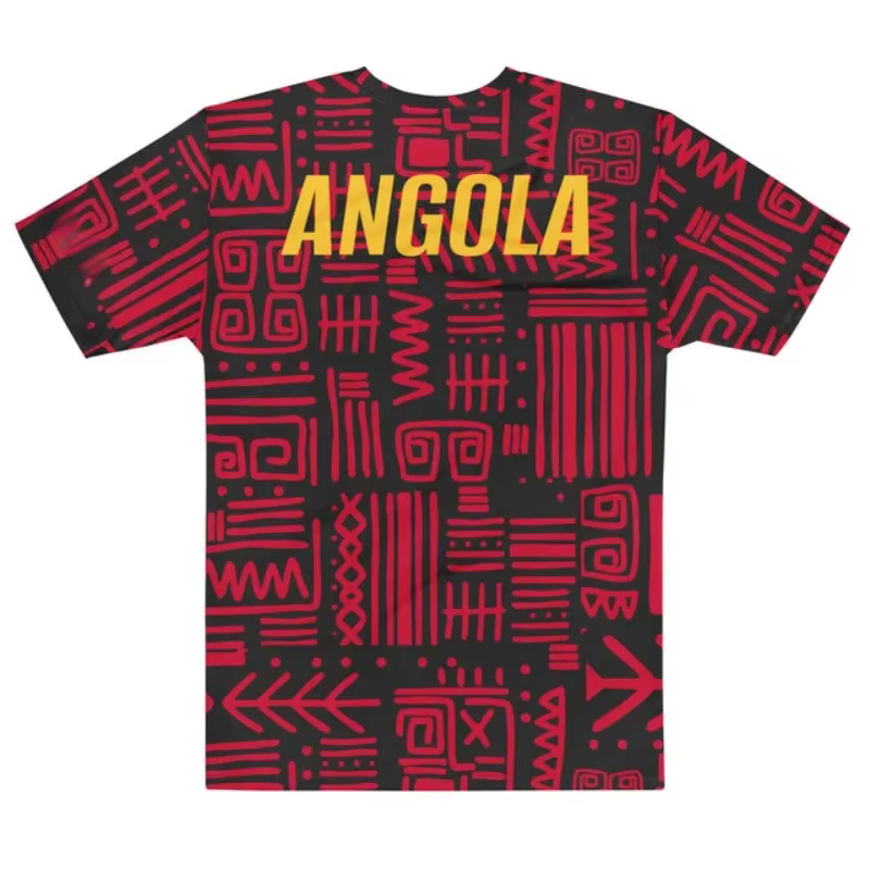 T-shirt patriotique Angola pour hommes et femmes, motif géométrique tribal africain rouge, imprimé i