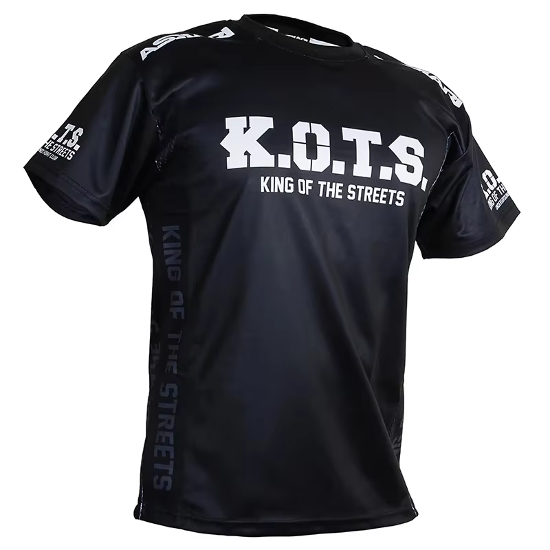 K.O.T.S. King of The Streets MMA Rash Guard, T-shirt de compression noir pour l'entraînement, T-shir