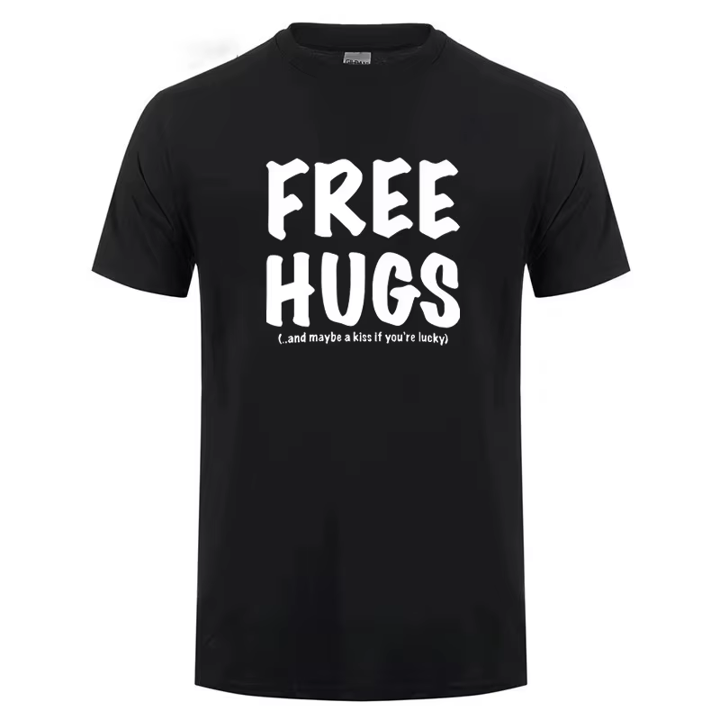 T-shirt imprimé Free Hugs pour homme, haut d'été à col rond et manches courtes, en coton, tendance, 