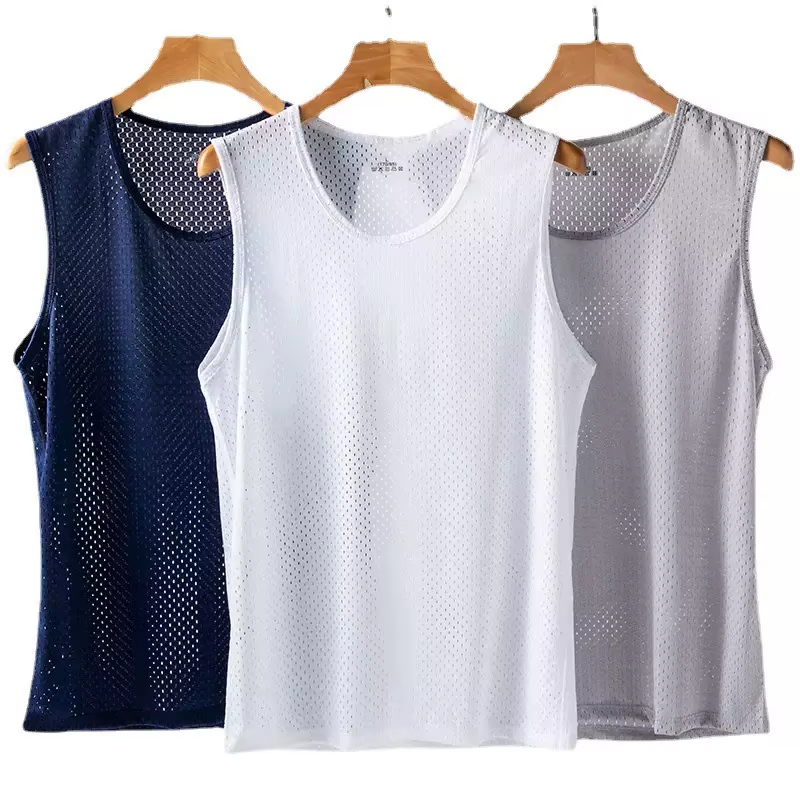 Débardeur Homme en Soie Glacée et Maille, Léger, Sportif, pour l'Été, T-shirt sans Manches, Décontra