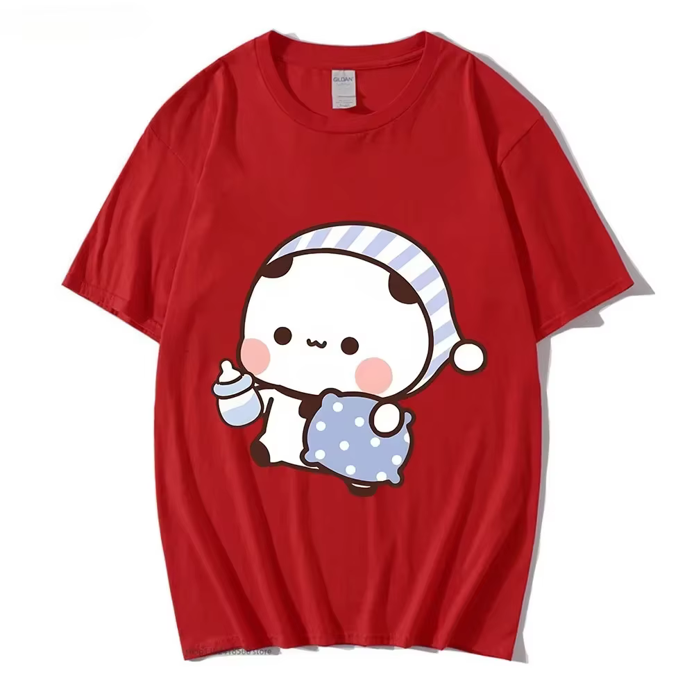 Couple t-shirt mignon BuBu Panda va dormir avec DuDu ours graphique t-shirt femmes vêtements manches