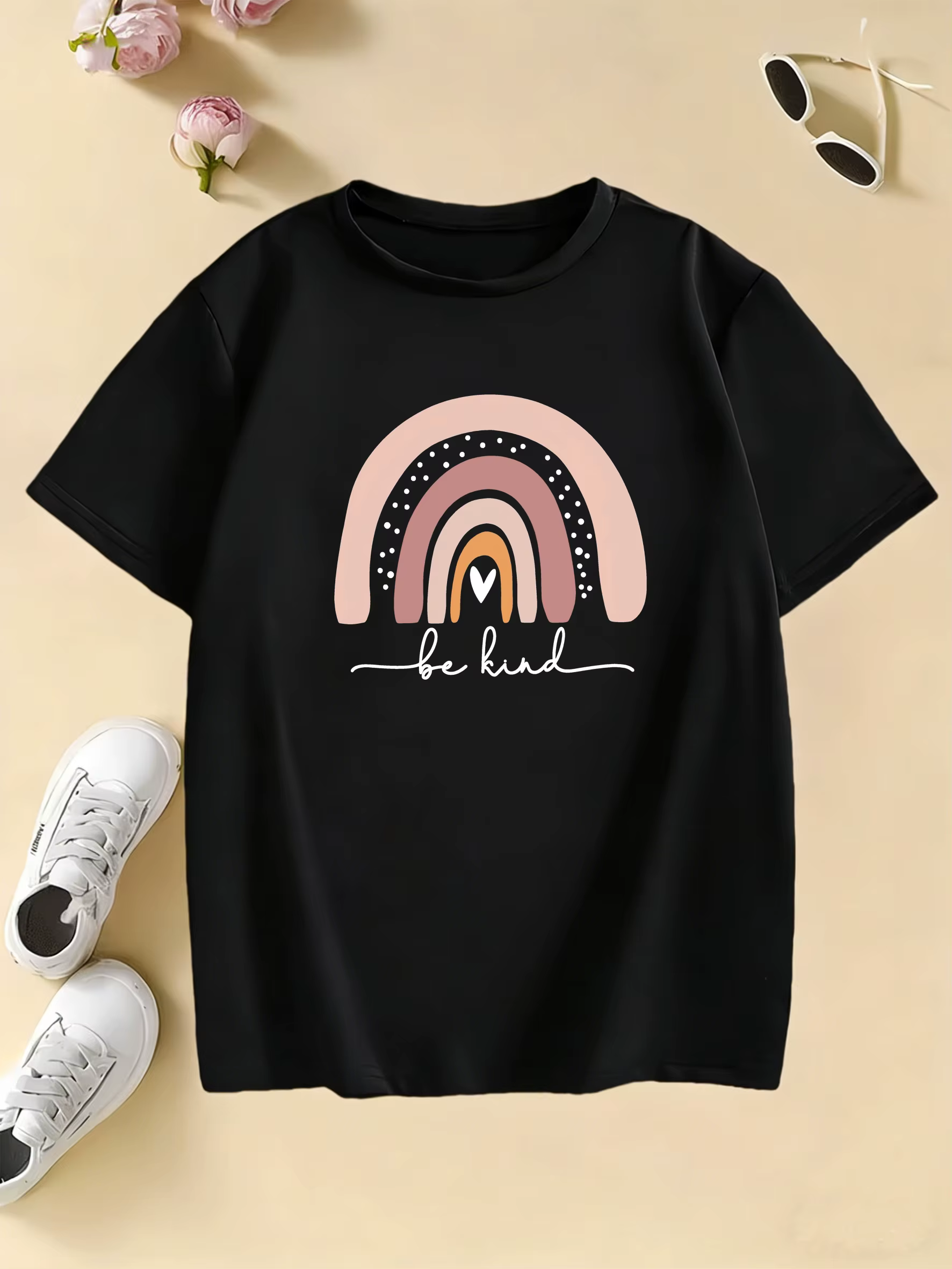T-shirts pour enfants avec imprimé arc-en-ciel amusant, design élégant, t-shirt décontracté pour gar