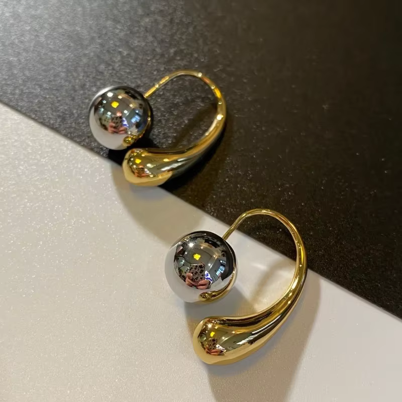 Boucles d'oreilles en forme de larme de perles rondes métalliques pour femmes, bijoux modernes, cade