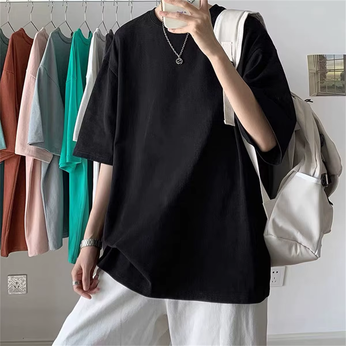 Mode solide Polyester T-shirts pour hommes t-shirt de base t-shirt décontracté hauts surdimensionnés
