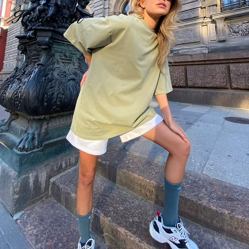 Hirsionsan-T-shirt à manches courtes pour femme, streetwear simple et doux, en coton, couleur unie,