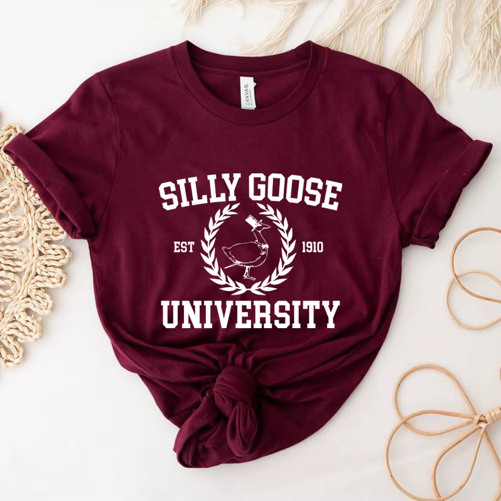 Silly Goose University T-shirt manches courtes unisexe, t-shirts drôles, chemise universitaire vinta