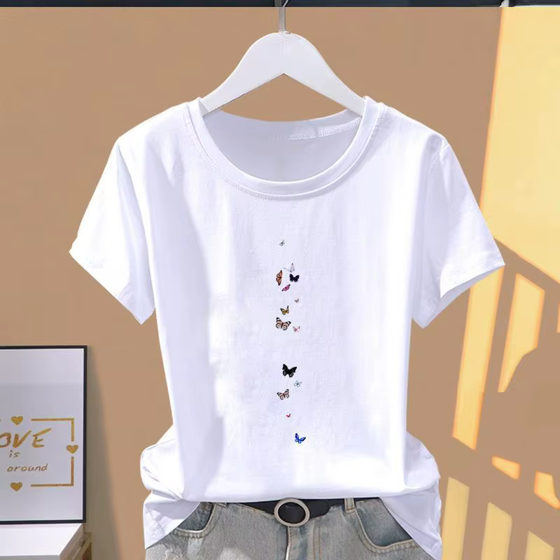 Nouveau T-shirt décontracté à manches courtes pour femme, imprimé papillon, tendance pop, collection