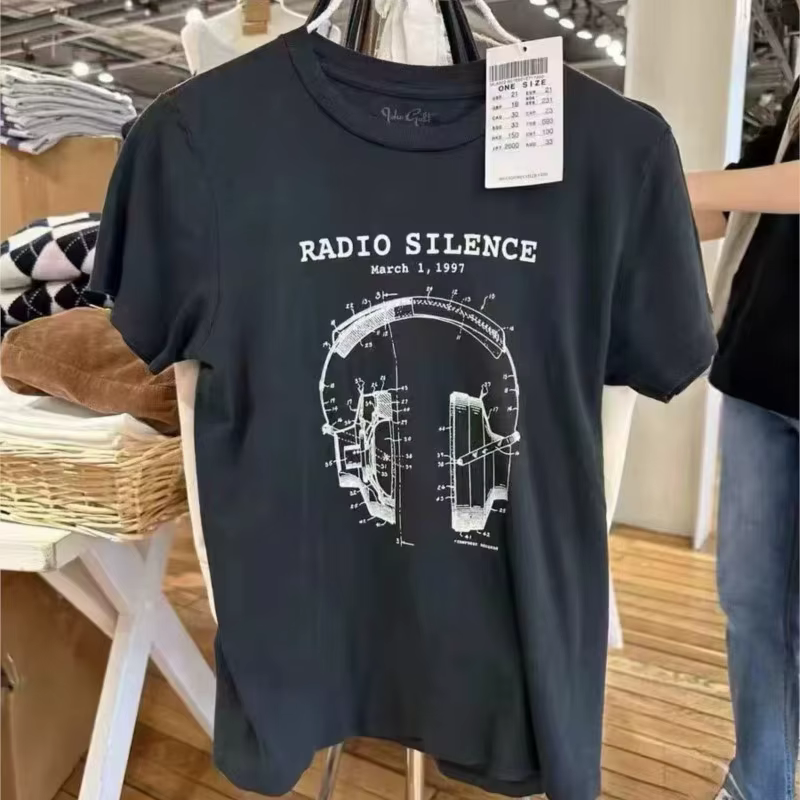 T-shirt à manches courtes et col rond pour femmes, noir, lettre imprimée, écouteur, Harajuku Streetw