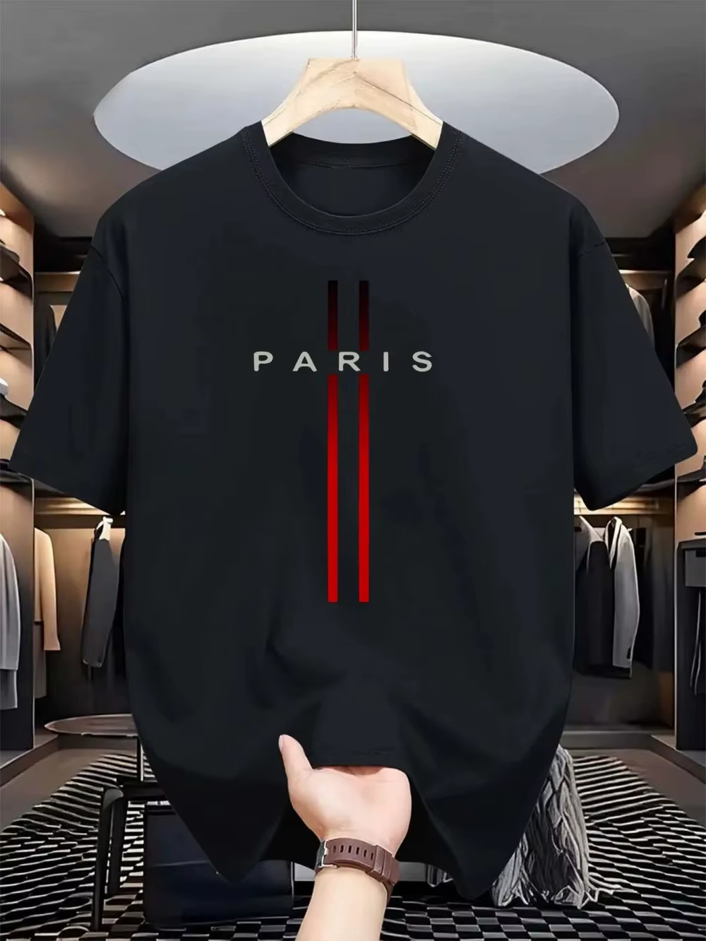 T-shirt col rond pour hommes, nouveau tissu polyester, confortable et respirant, motif imprimé de le