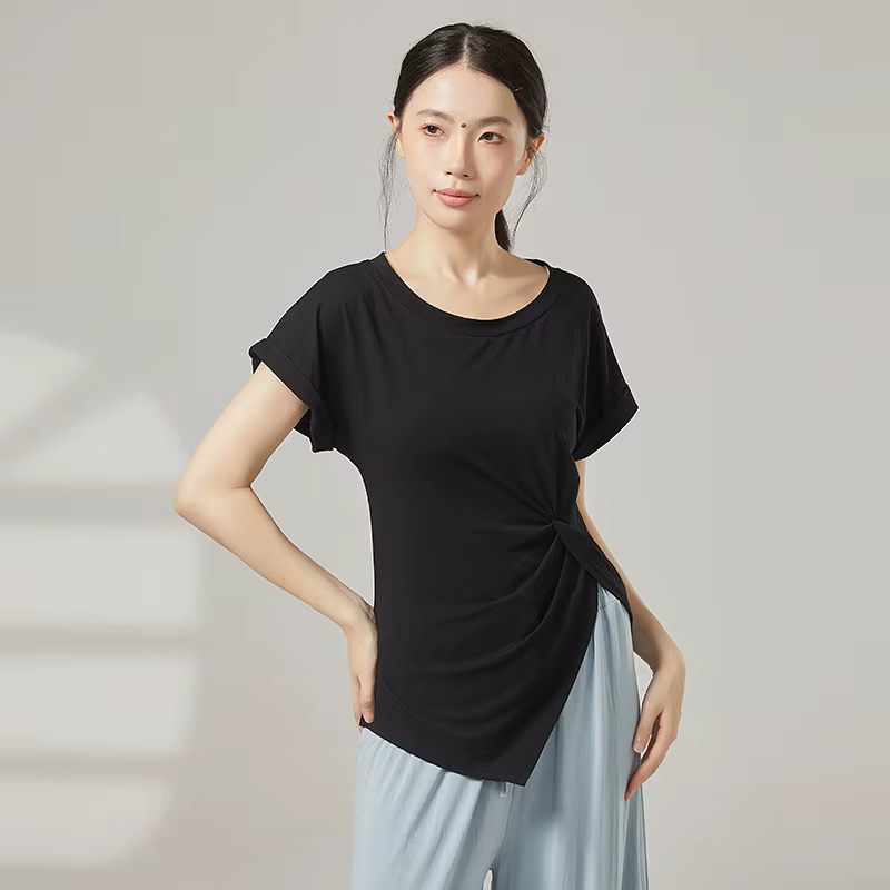 Haut de Yoga en coton pour femmes, manches courtes, respirant, doux, haut de Fitness, danse classiqu