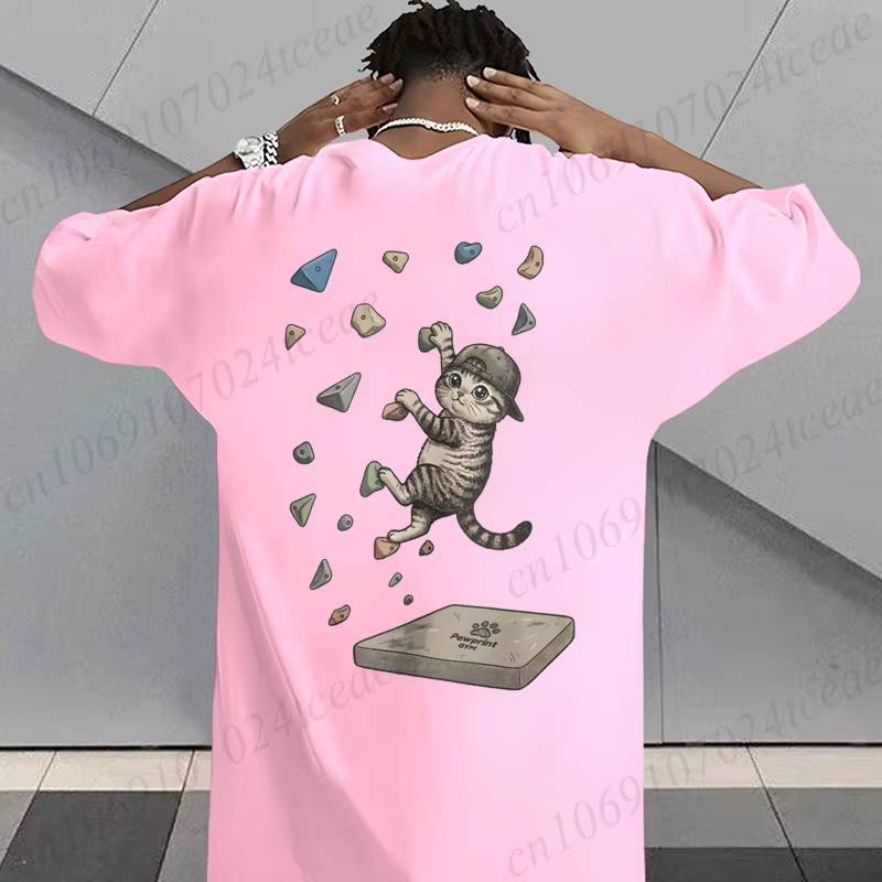 T-shirt graphique chat grimpeur pour hommes et femmes, humoristique, imprimé animal, décontracté, st