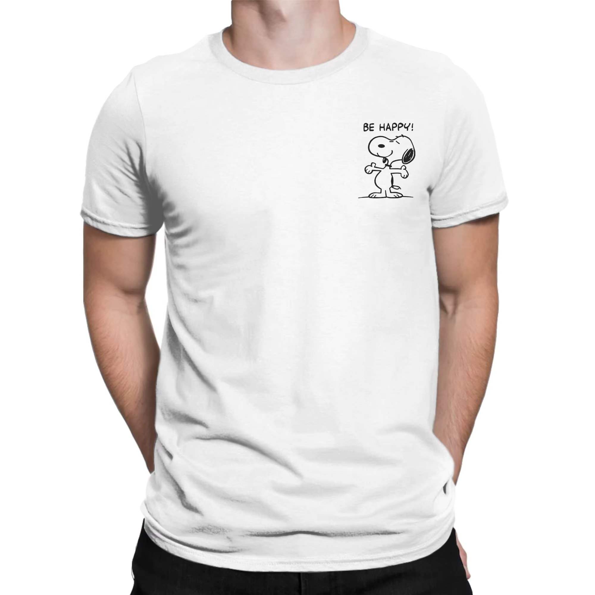 T-shirts Snoopy Be Happy pour hommes et femmes, vêtements en pur coton, T-shirt à manches courtes et