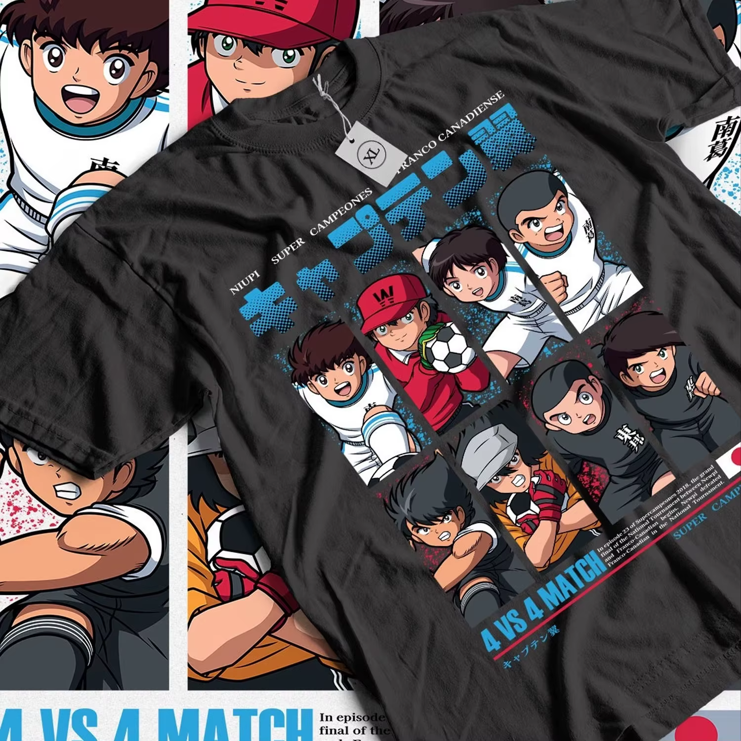 Nouveau T-shirt en coton 100% avec motif imprimé 2D Captain Tsubasa, inspiré de l'anime japonais, co