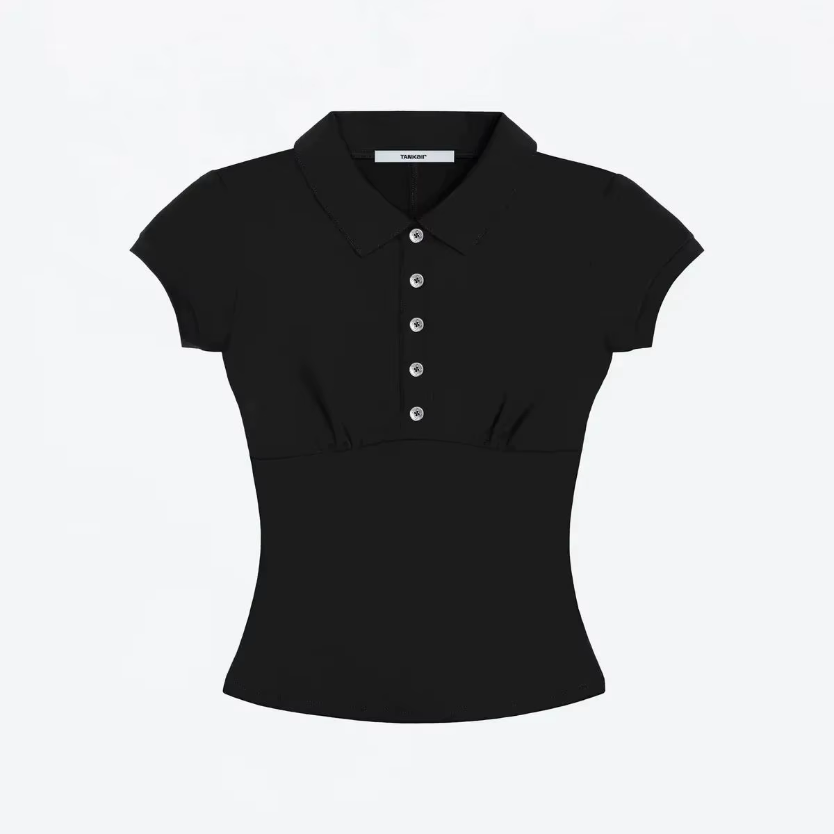 Débardeur revers col polo bouton mince stretch manches courtes épaule T-shirt haut court taille faço