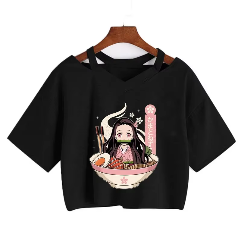 Démon Slayer T-shirt Nezuko T-shirt femmes Kimetsu No Yaiba haut court t-shirts japonais Anime Tanji