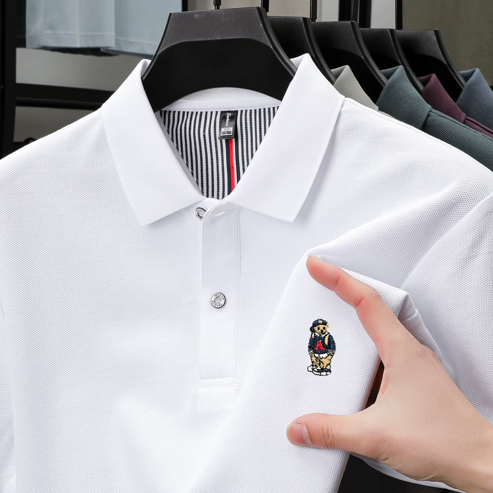 Polo à manches courtes pour hommes T-shirt respirant 100% coton marque haut de gamme ours de dessin