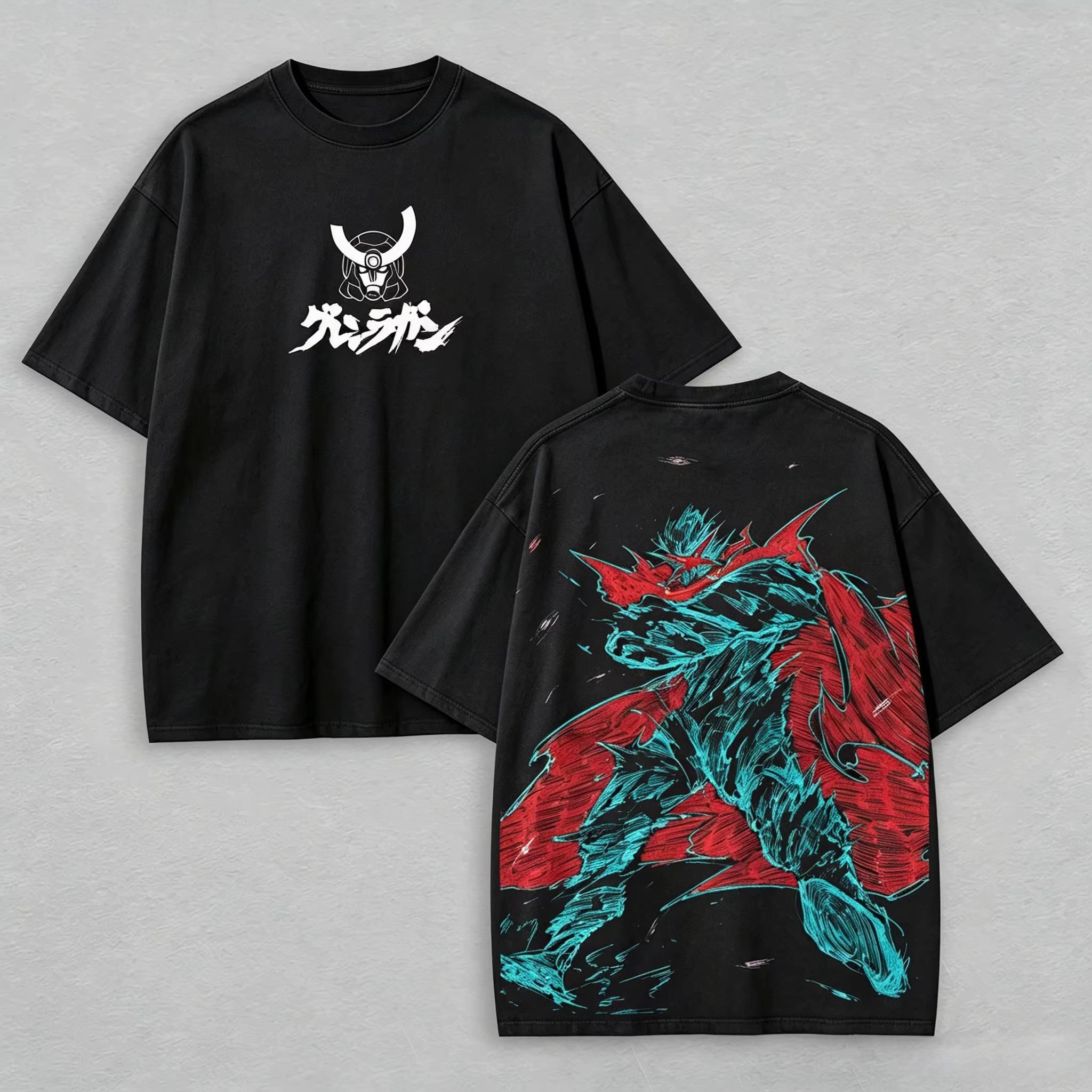 T-shirt imprimé Tengen Toppa Gurren Lagann, surdimensionné, unisexe, en coton, style rétro, anime ja
