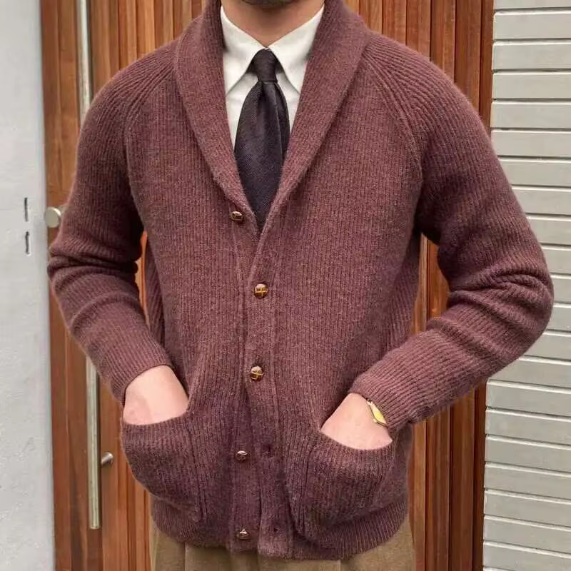 Cardigan Plissé à Simple Boutonnage pour Homme, Pull à Revers et Poches, Manteau Chaud et Sexy, Coll