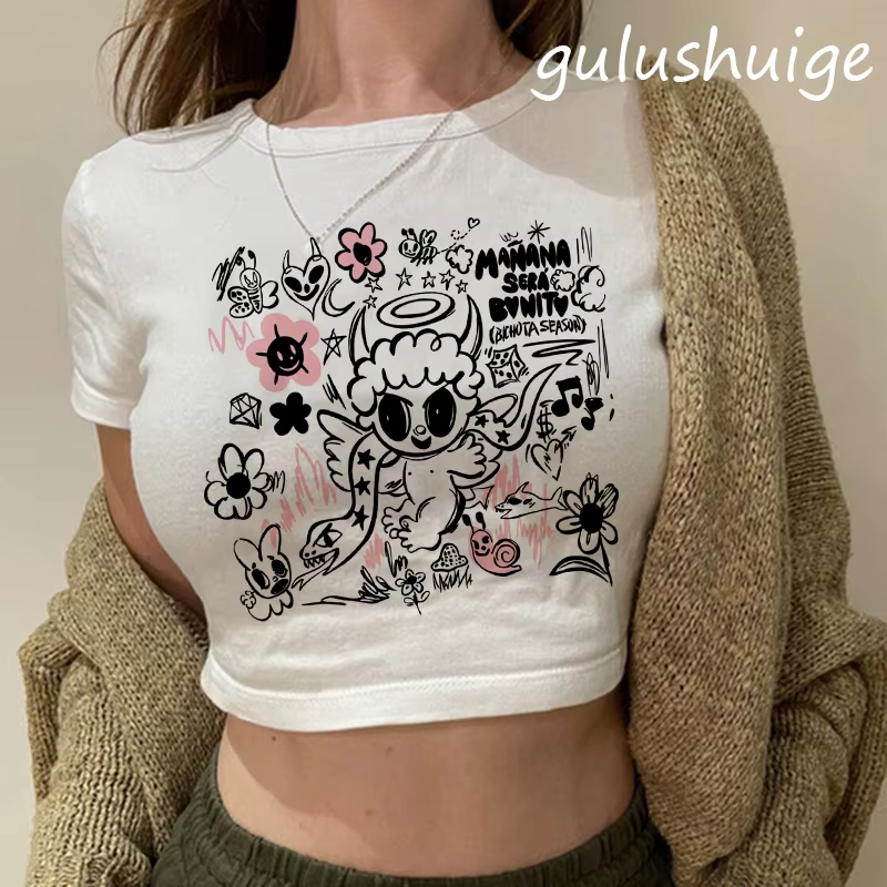 Années 90 Manana Sera Bonito Bichota Karol G t-shirt haut court femmes à manches courtes femme graph