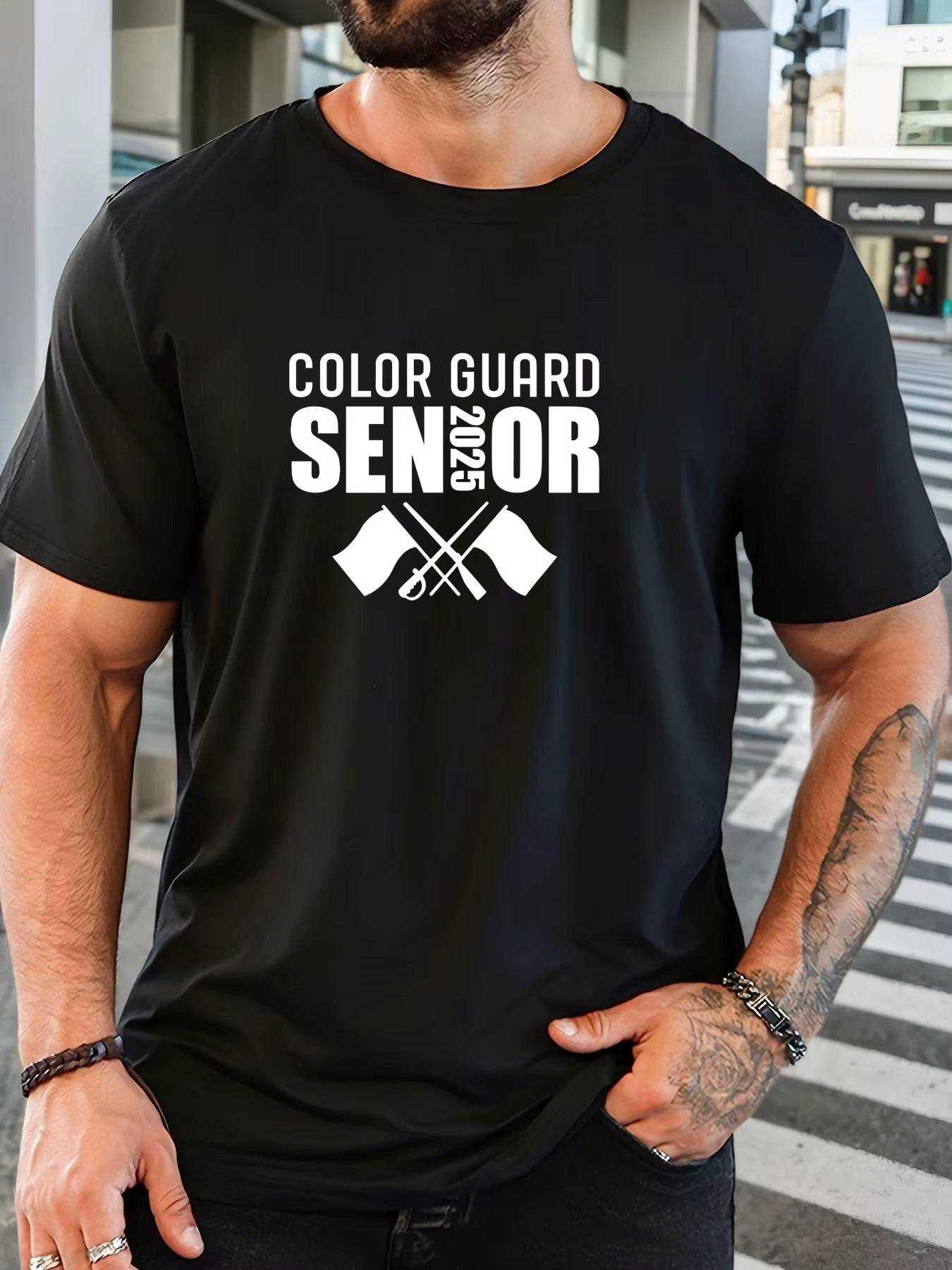 T-shirt court décontracté à col rond pour homme color guard senior 2025