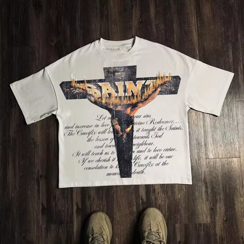 T-shirt graphique hommes femmes haut Vintage Hip Hop Streetwear surdimensionné T-shirt à manches cou