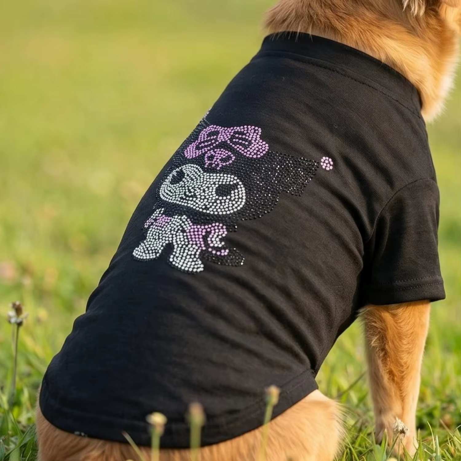 T-shirt d'été pour chien Kuromi avec strass, doux, fin, respirant, à manches courtes, vêtement pour 