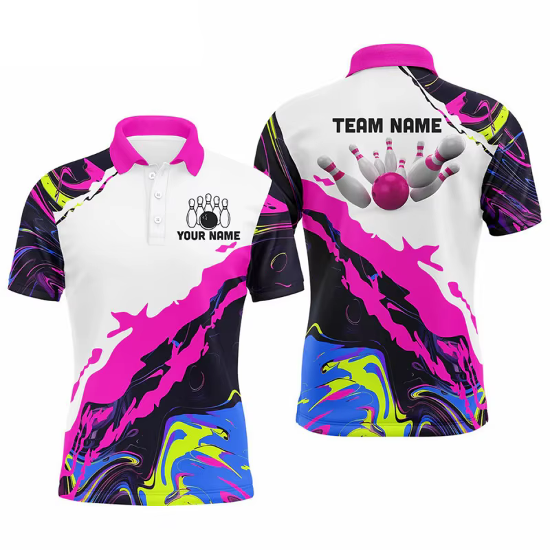Polo à motif de Bowling coloré pour hommes, personnalisé, impression 3D, manches courtes, été, décon