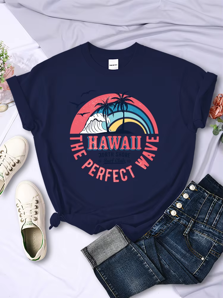 Hawaii la vague parfaite femmes t-shirt été respirant t-shirt décontracté mode doux hauts Hip Hop su
