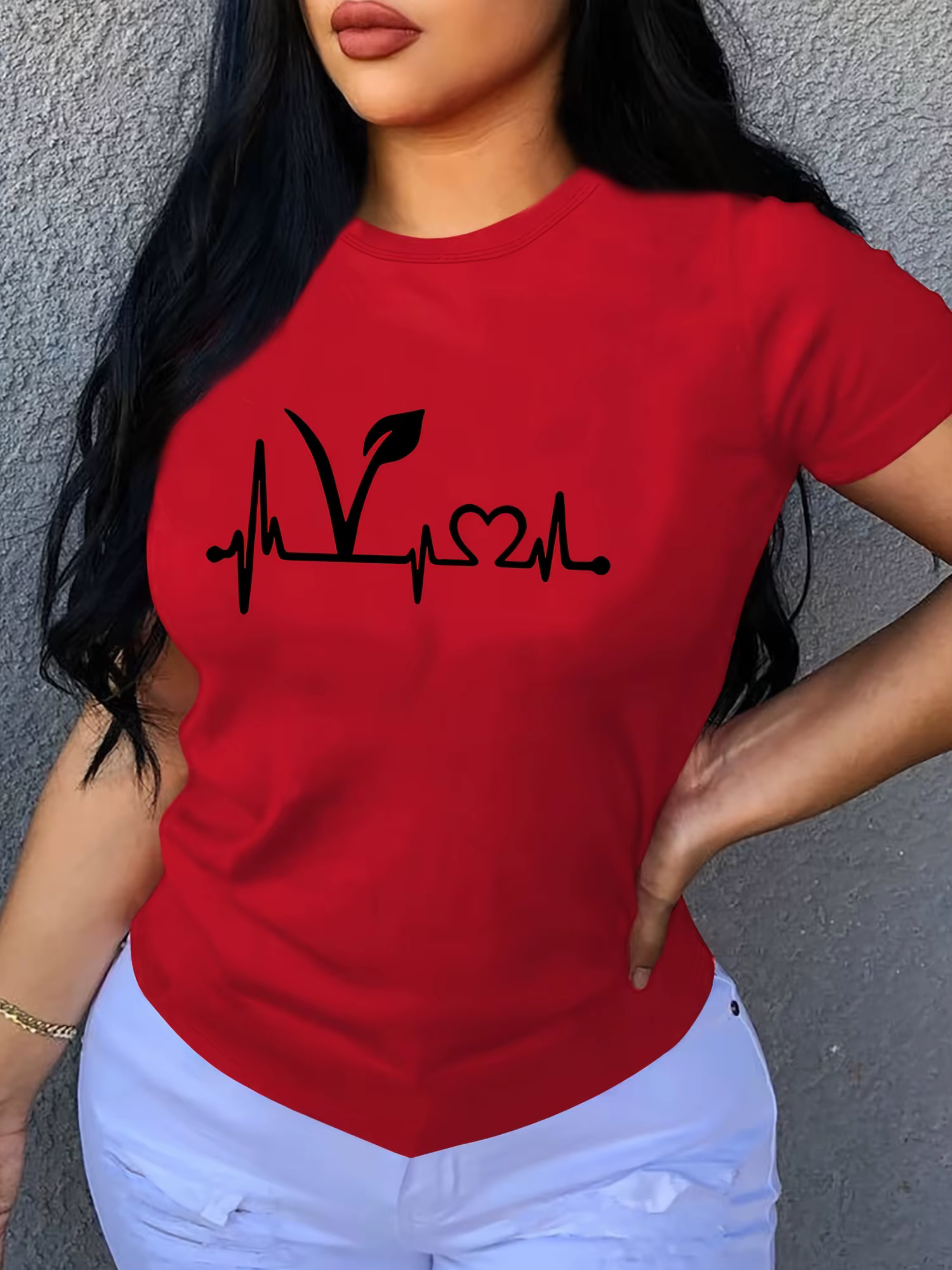 T-Shirt à manches courtes imprimé plante, haut décontracté à col rond pour l'été et le printemps, vê