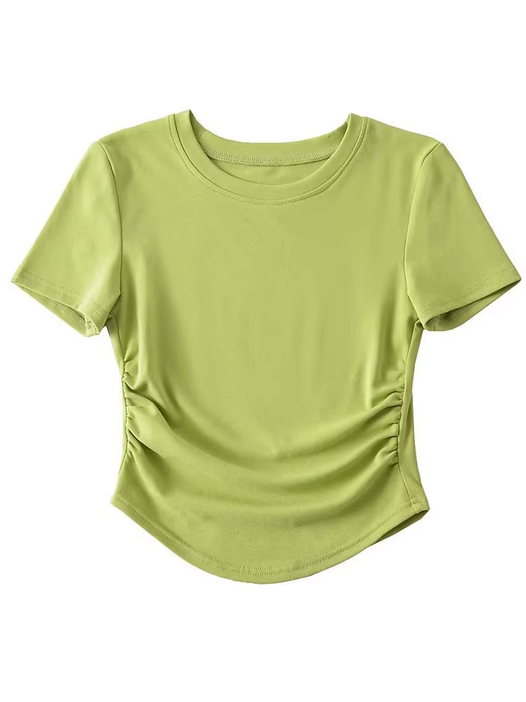 T-Shirt à Manches Courtes et Col Ras du Cou pour Femme, en Coton, avec Côtés Froncés, Style Harajuku
